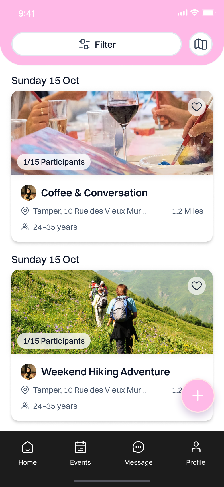 Écran des événements - Activités locales à rejoindre